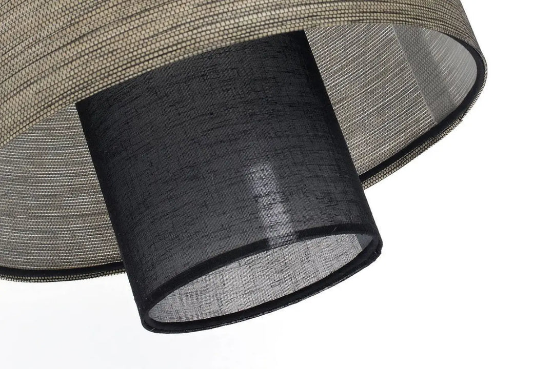 Suspension luminaire twin noire beige double abat en tissu tissé bicolore avec intérieur noir brillant
