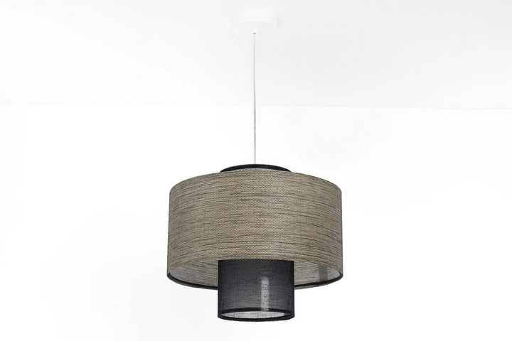 Suspension luminaire twin avec double abat en tissu tressé beige et noir suspension noire élégante en chaîne métallique