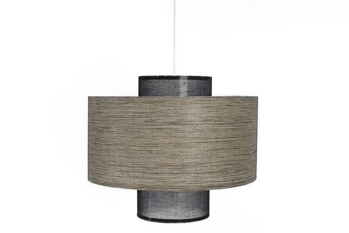 Suspension luminaire twin noire avec double abat beige en tissu tissé et base métal noir élégant