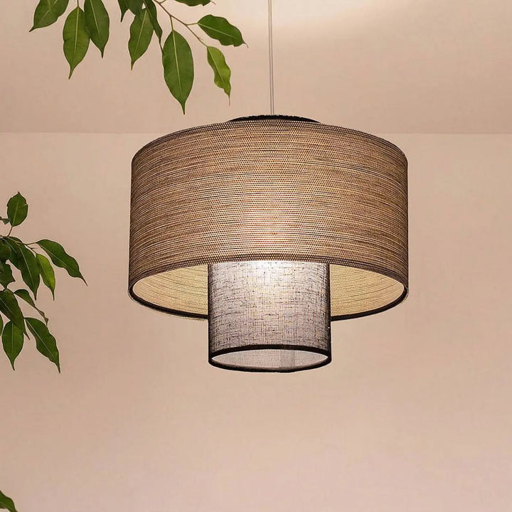 Suspension luminaire twin noir beige en tissu naturel tissé avec double abat beige double abat pour éclairage intérieur