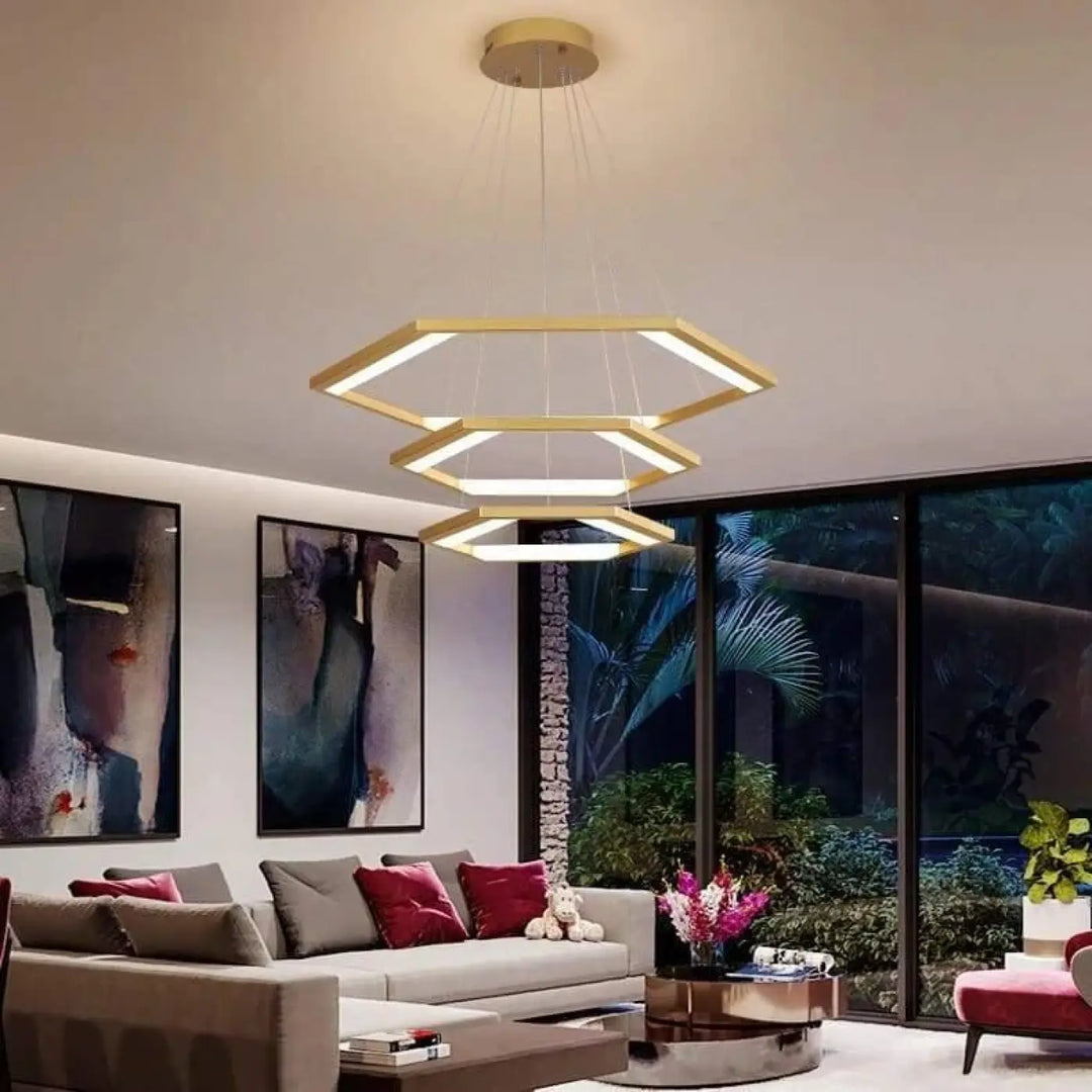Suspension Noire Design LED Hexagonale En Cascade