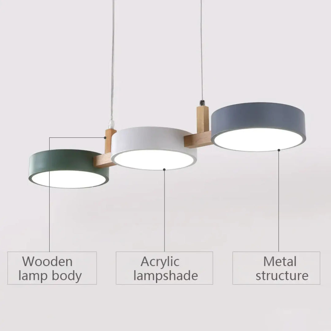 Suspension nordique triple rond bois et couleurs