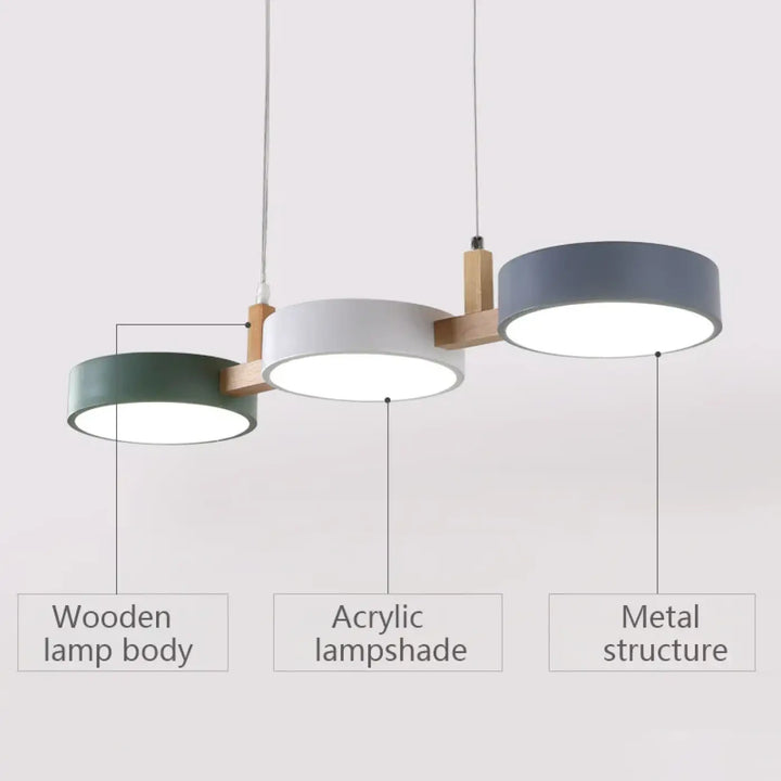 Suspension nordique triple rond bois et couleurs