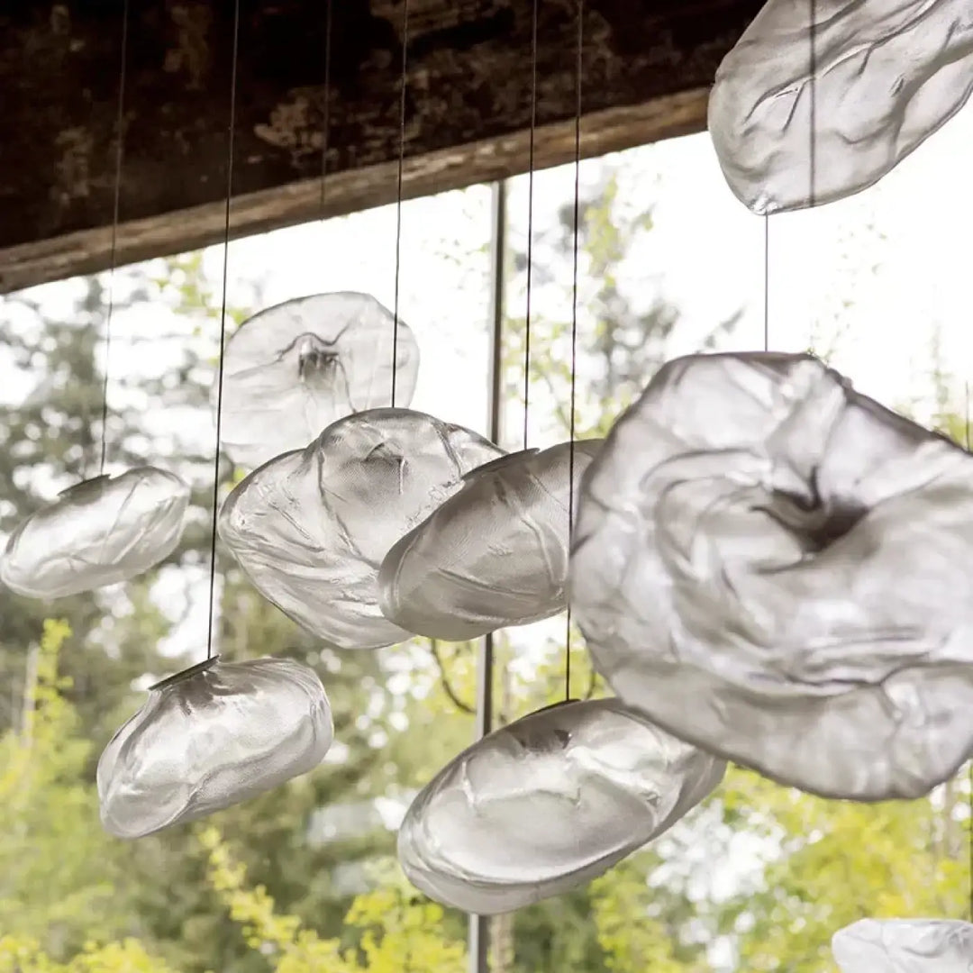 Suspension Nuage Design Sculptural En Verre Transparent Élégant
