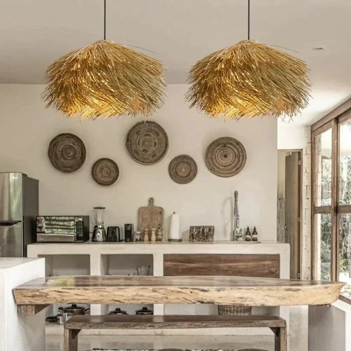 Suspension Paille Naturelle Forme Organique Style Bohème Chic