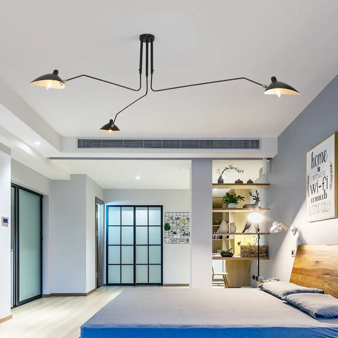 Suspension Plafond Industrielle Noire À Trois Bras Orientables

