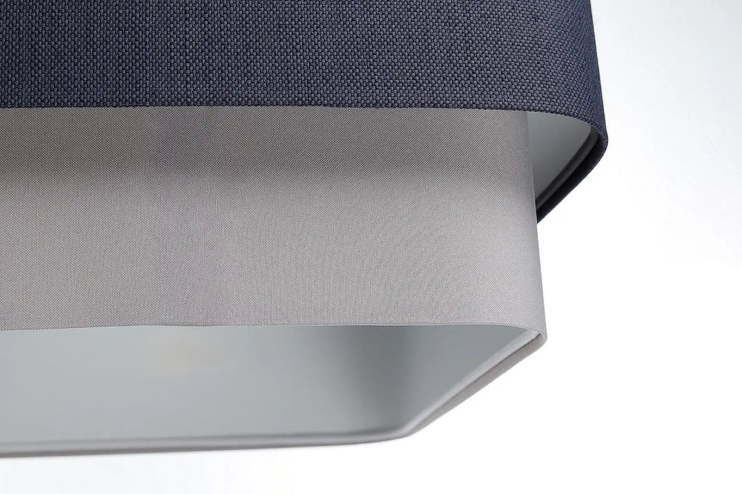 Suspension luminaire kwadro duo bleu marine en tissu tissé bleu avec doublure grise et base métal argenté