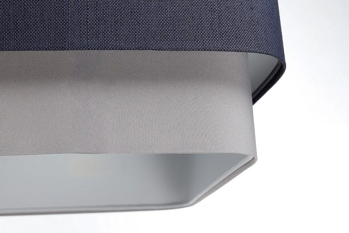 Suspension luminaire kwadro duo bleu marine en tissu tissé bleu avec doublure grise et base métal argenté