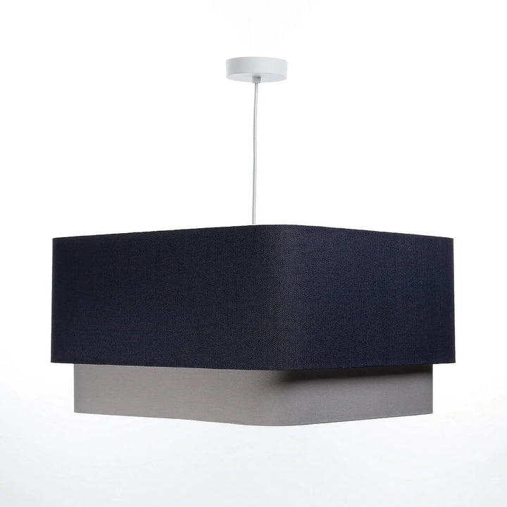 Suspension luminaire kwadro duo avec abat-jour rectangulaire bleu marine en tissu texturé et base métallique élégante