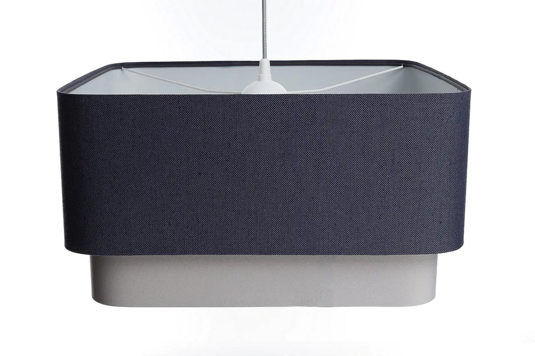 Suspension luminaire kwadro duo en tissu bleu marine texturé avec base grise élégante pour un éclairage moderne