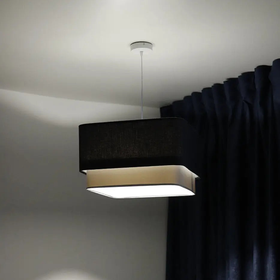 Suspension luminaire kwadro duo bleu marine avec cadre intérieur crème et panneau lumineux carré noir