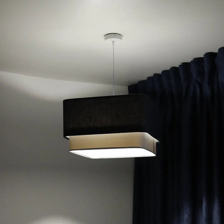 Suspension luminaire kwadro duo bleu marine avec cadre intérieur crème et panneau lumineux carré noir