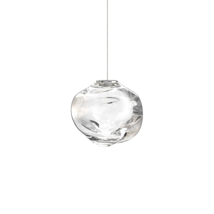 Suspension luminaire suspension raw en verre soufflé transparent avec forme sphérique organique et stries internes subtiles