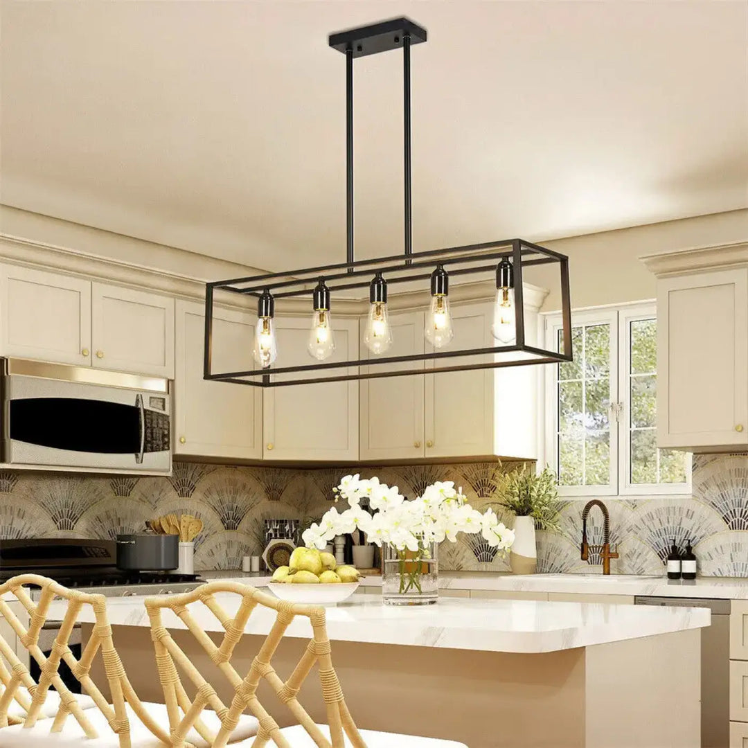 Suspension rectangulaire noire style loft avec ampoules led