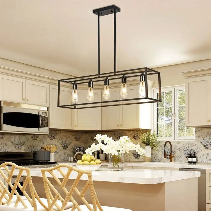 Suspension rectangulaire noire style loft avec ampoules led