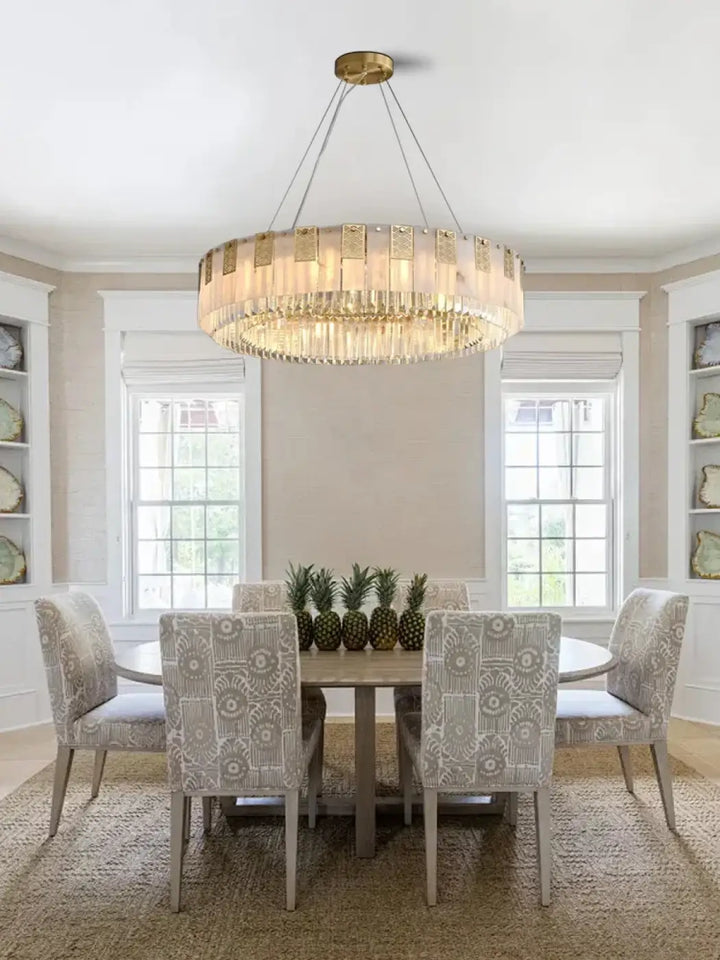 Long Classic Postmodern Marble Crystal Pendant Lights for Dining Room Decoration Suspension Luminaire Bronze Brass