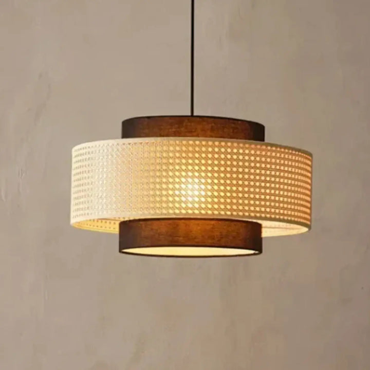 Suspension rotin design élégant forme tambour lumineux