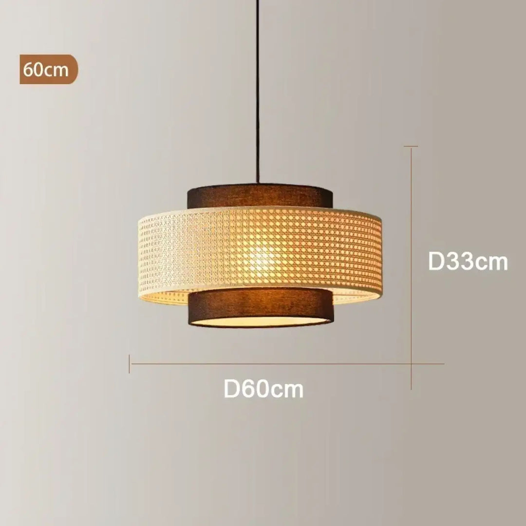 Suspension rotin design élégant forme tambour lumineux