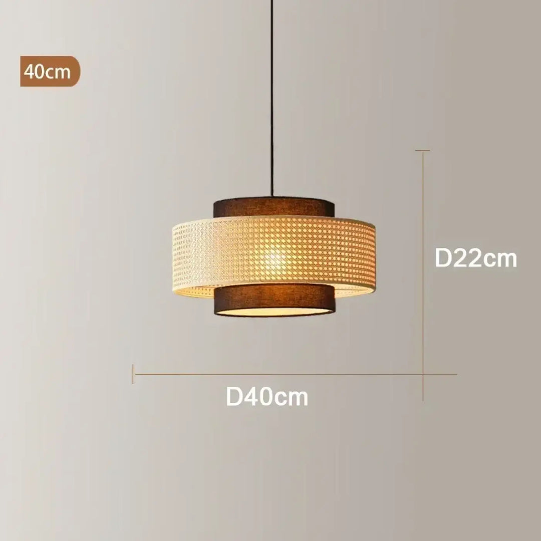 Suspension rotin design élégant forme tambour lumineux