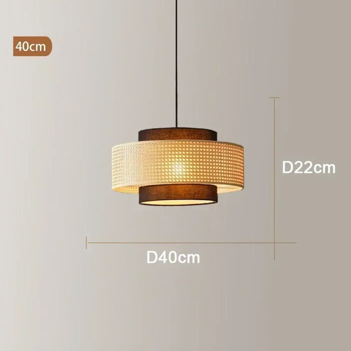 Suspension rotin design élégant forme tambour lumineux