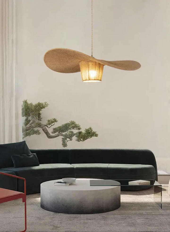 Suspension rotin forme aile naturelle style bohème élégant


