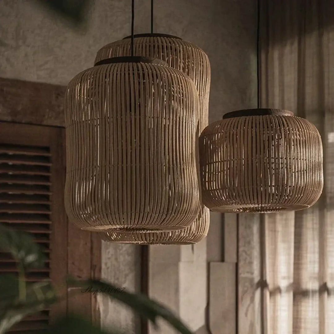 Suspension en rotin naturel cylindrique design bohème