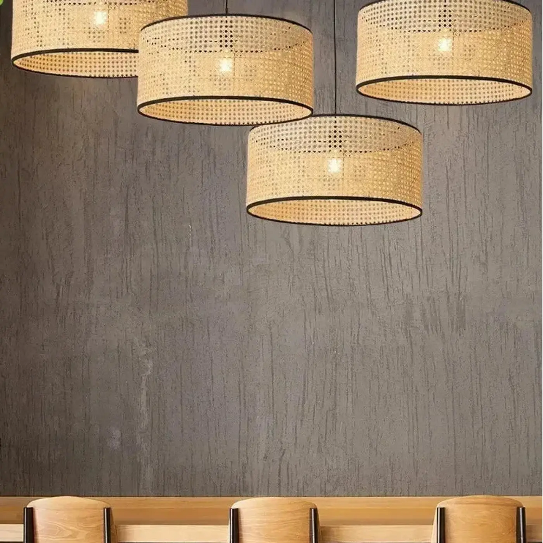 Suspension rotin naturel cylindrique design moderne élégant