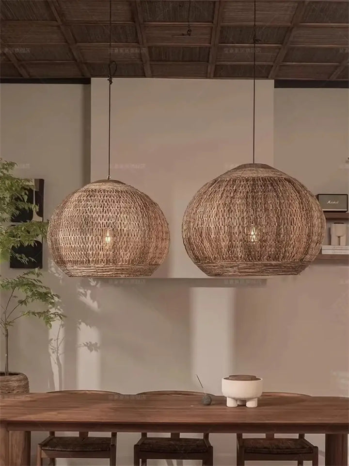 Suspension Rotin Naturel Design Bohème Forme Sphère

