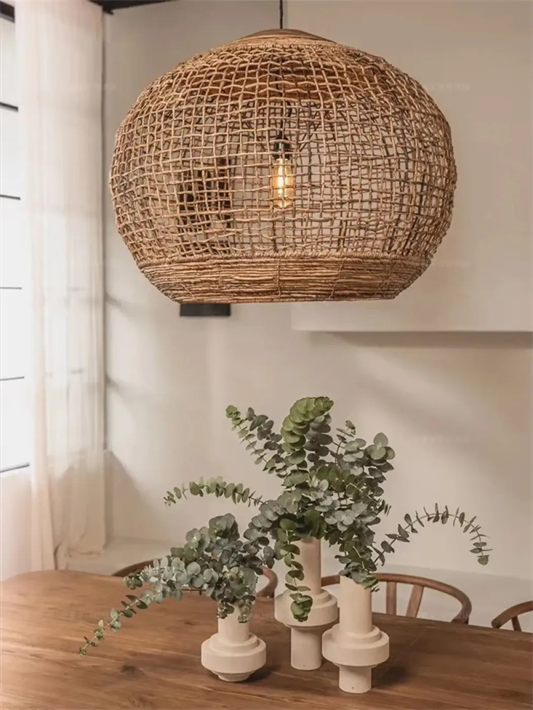 Suspension Rotin Naturel Design Bohème Forme Sphère

