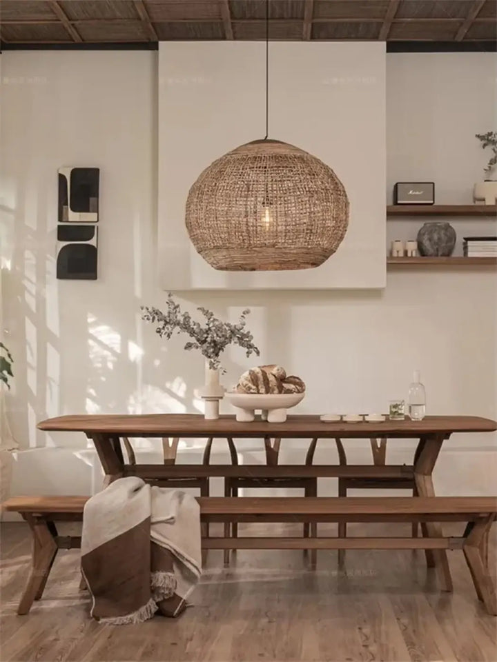 Suspension Rotin Naturel Design Bohème Forme Sphère

