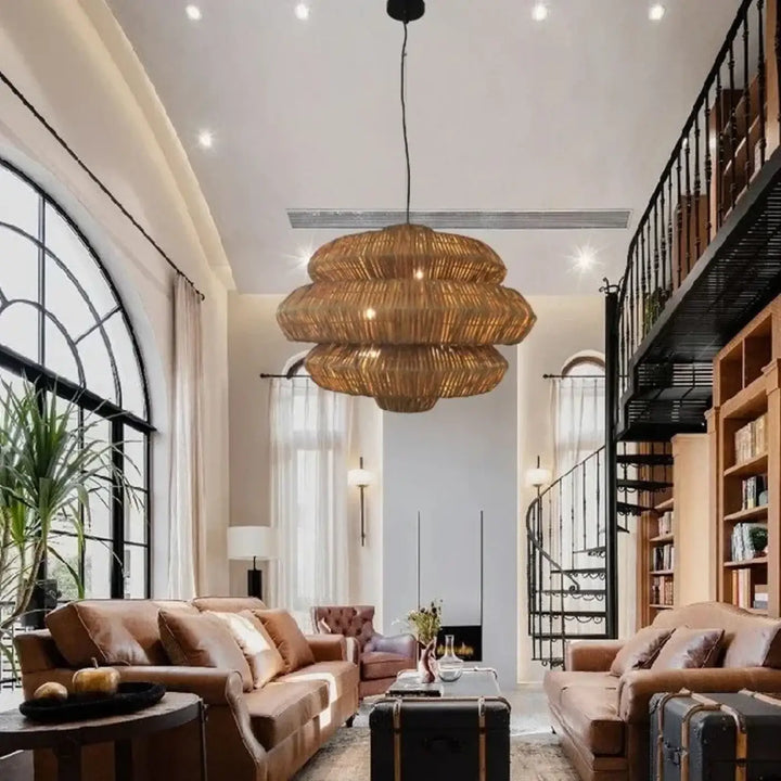 Suspension en rotin naturel design bohème moderne chic