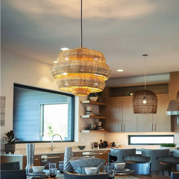 Suspension en rotin naturel design bohème moderne chic