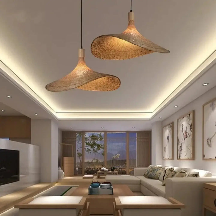 Suspension rotin naturel forme ondulée design moderne zen chic