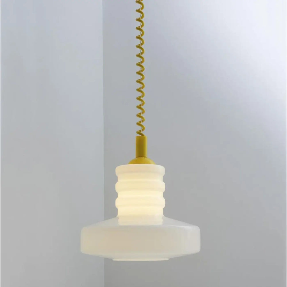 Suspension scandinave Verre Blanc et Câble Torsadé 