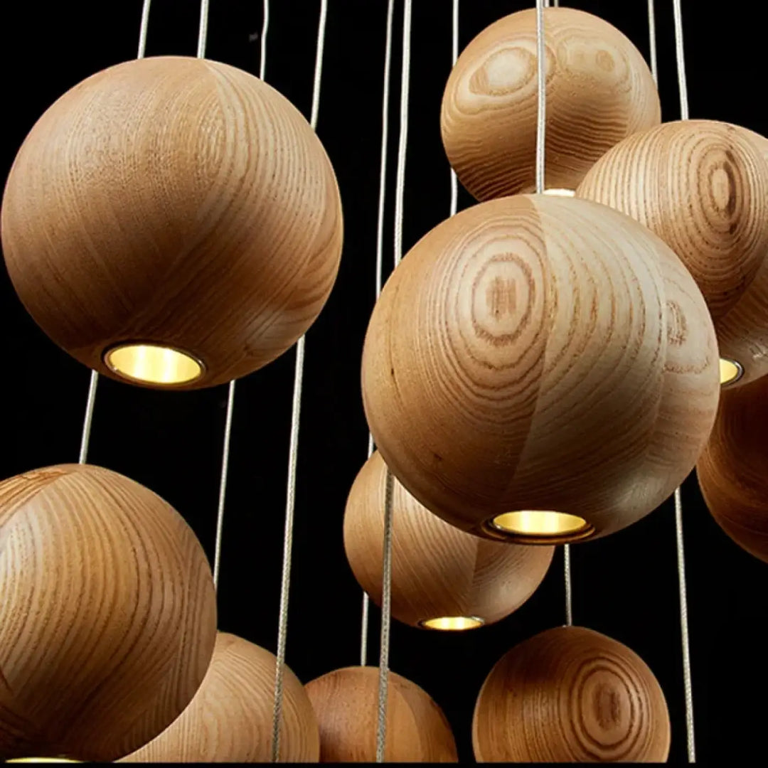 Suspension sphères en bois naturel design contemporain