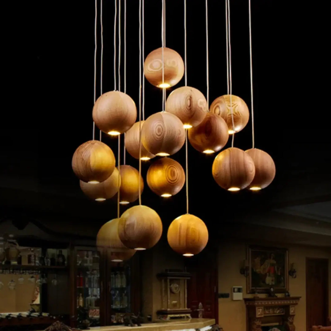 Suspension sphères en bois naturel design contemporain
