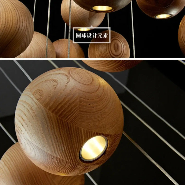 Suspension sphères en bois naturel design contemporain