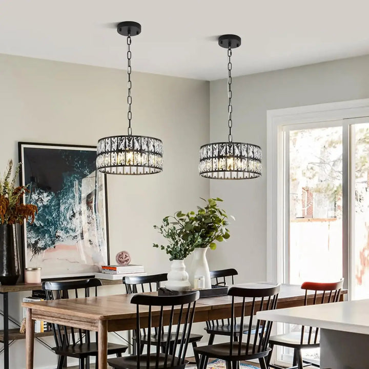 Suspension tambour noir avec cristaux style art déco