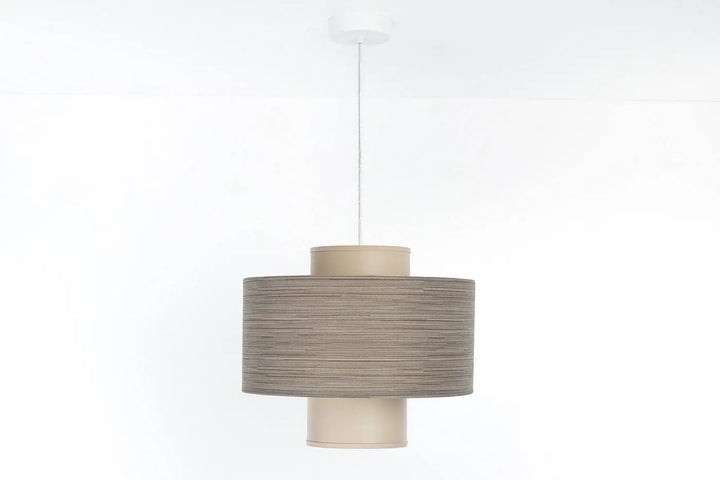 Suspension taupe double cylindrique beige avec abat-jour en tissu tissé minimaliste pour éclairage suspendu
