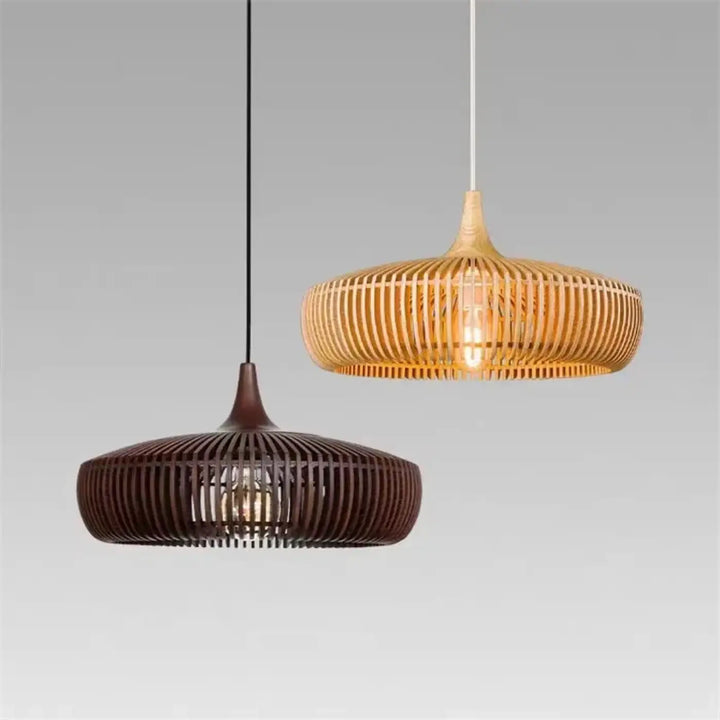 Suspension tissé en bois naturel design contemporain chic