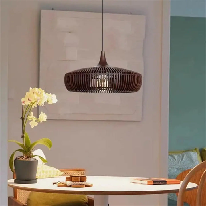 Suspension tissé en bois naturel design contemporain chic