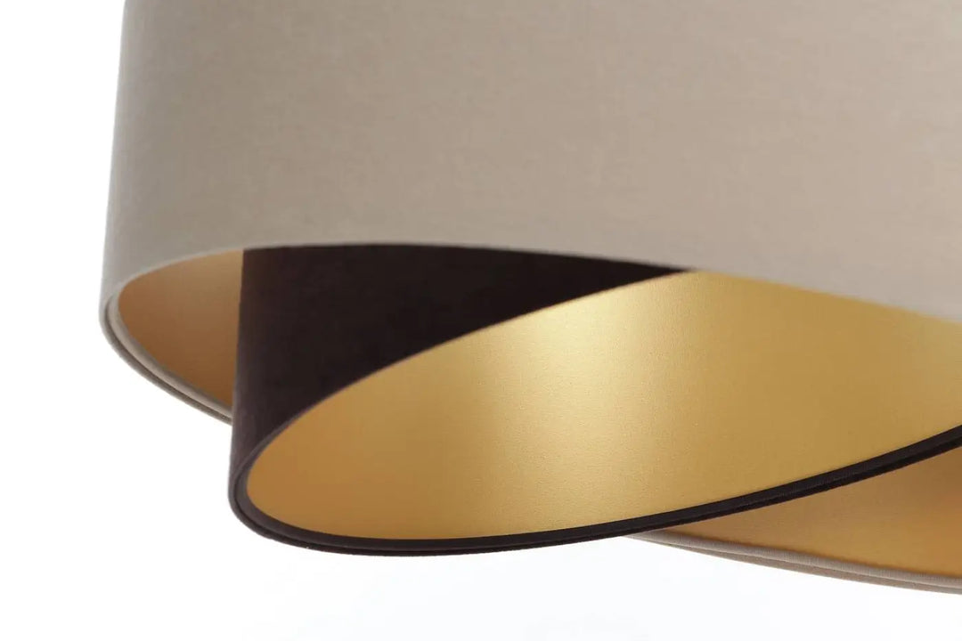 Suspension luminaire auric avec abat-jour double drum beige mat et intérieur doré avec bordure noire suspension tissu beige