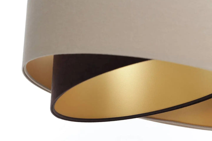 Suspension luminaire auric avec abat-jour double drum beige mat et intérieur doré avec bordure noire suspension tissu beige