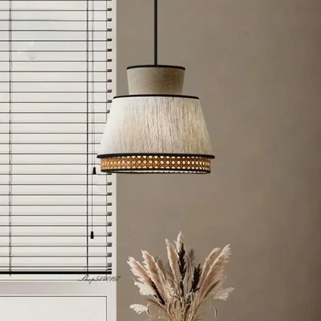 Suspension tissu et métal naturel et moderne beige marron