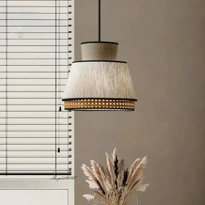 Suspension tissu et métal naturel et moderne beige marron