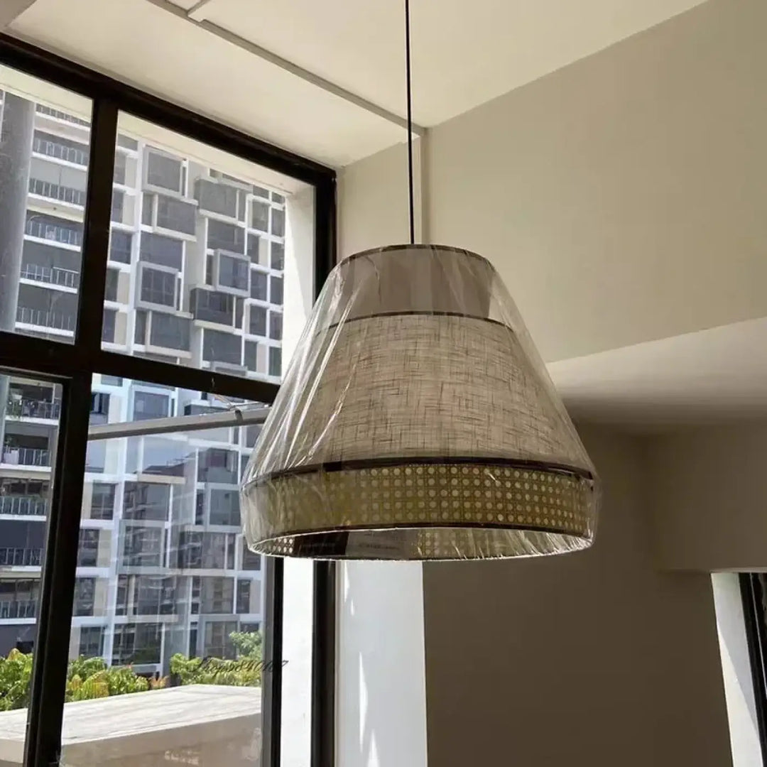 Suspension tissu et métal naturel et moderne beige marron