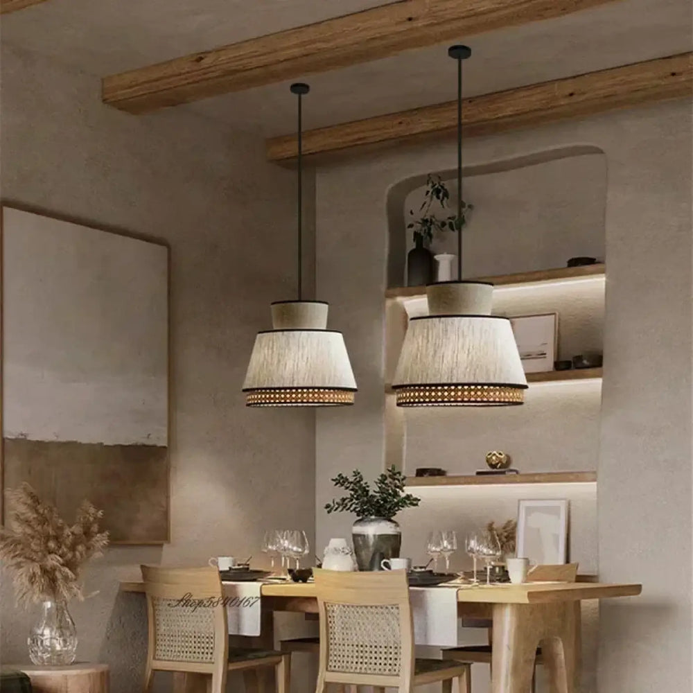 Suspension tissu et métal naturel et moderne beige marron