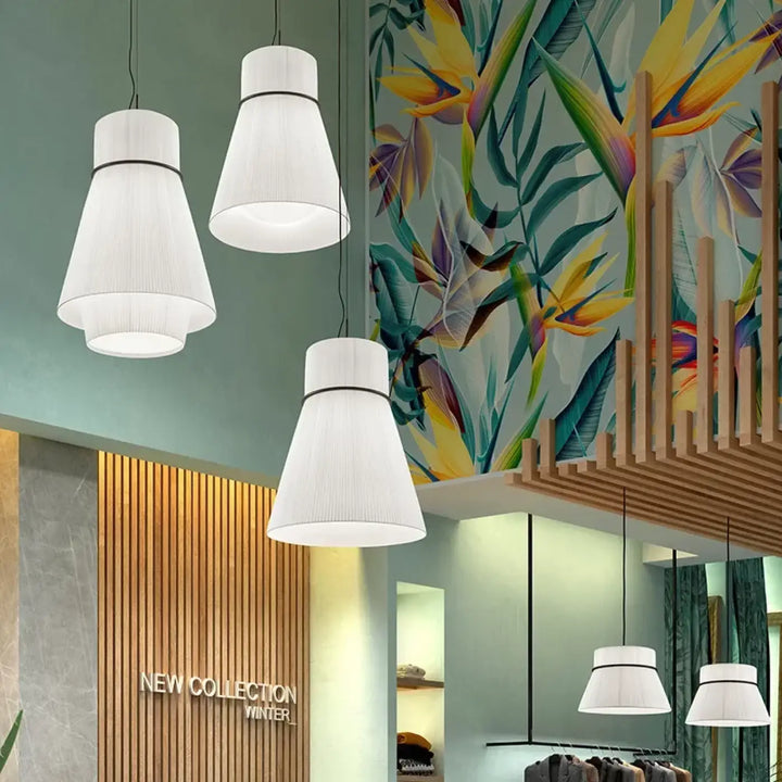 Suspension Tissu Plissé Forme Conique Design Moderne Chic