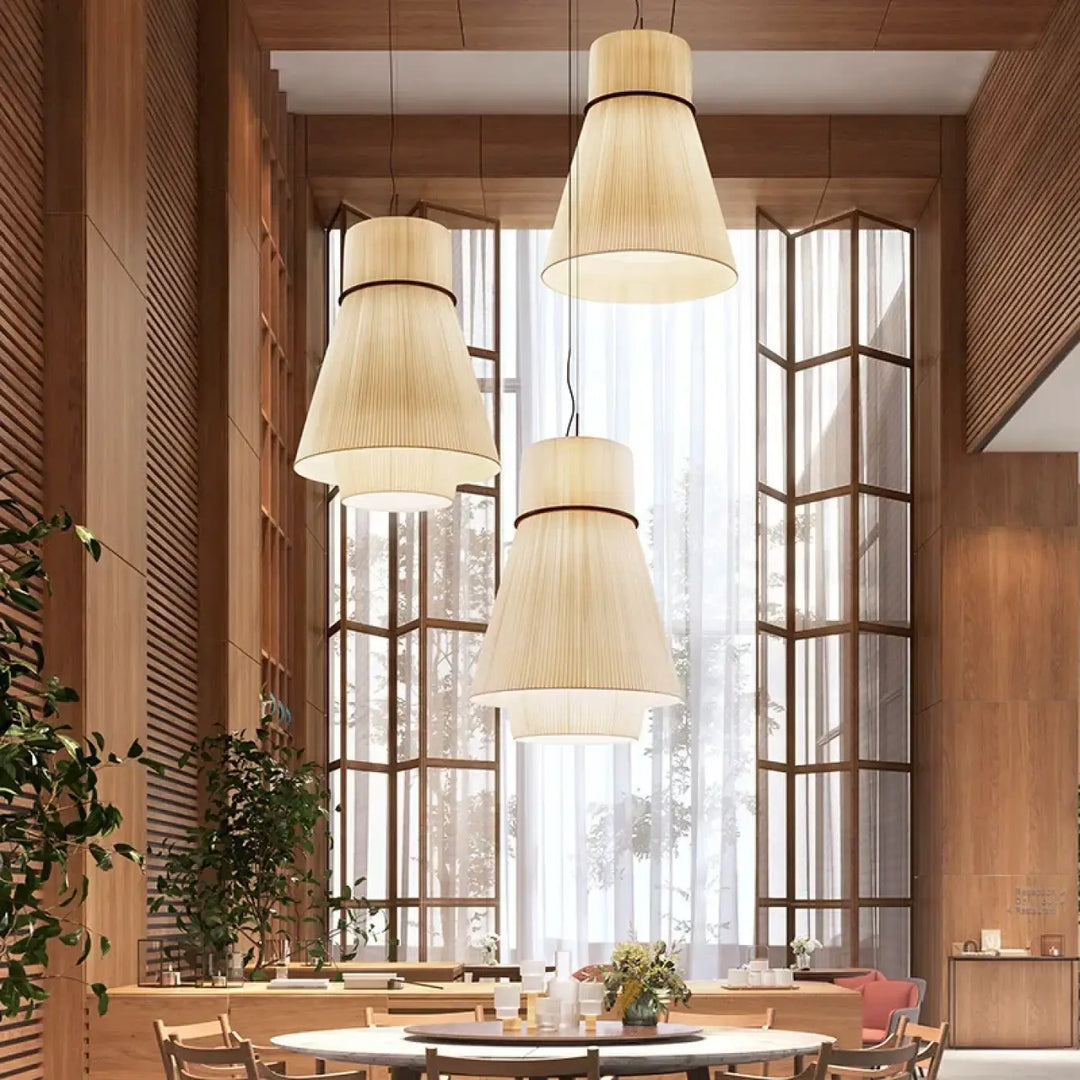 Suspension Tissu Plissé Forme Conique Design Moderne Chic
