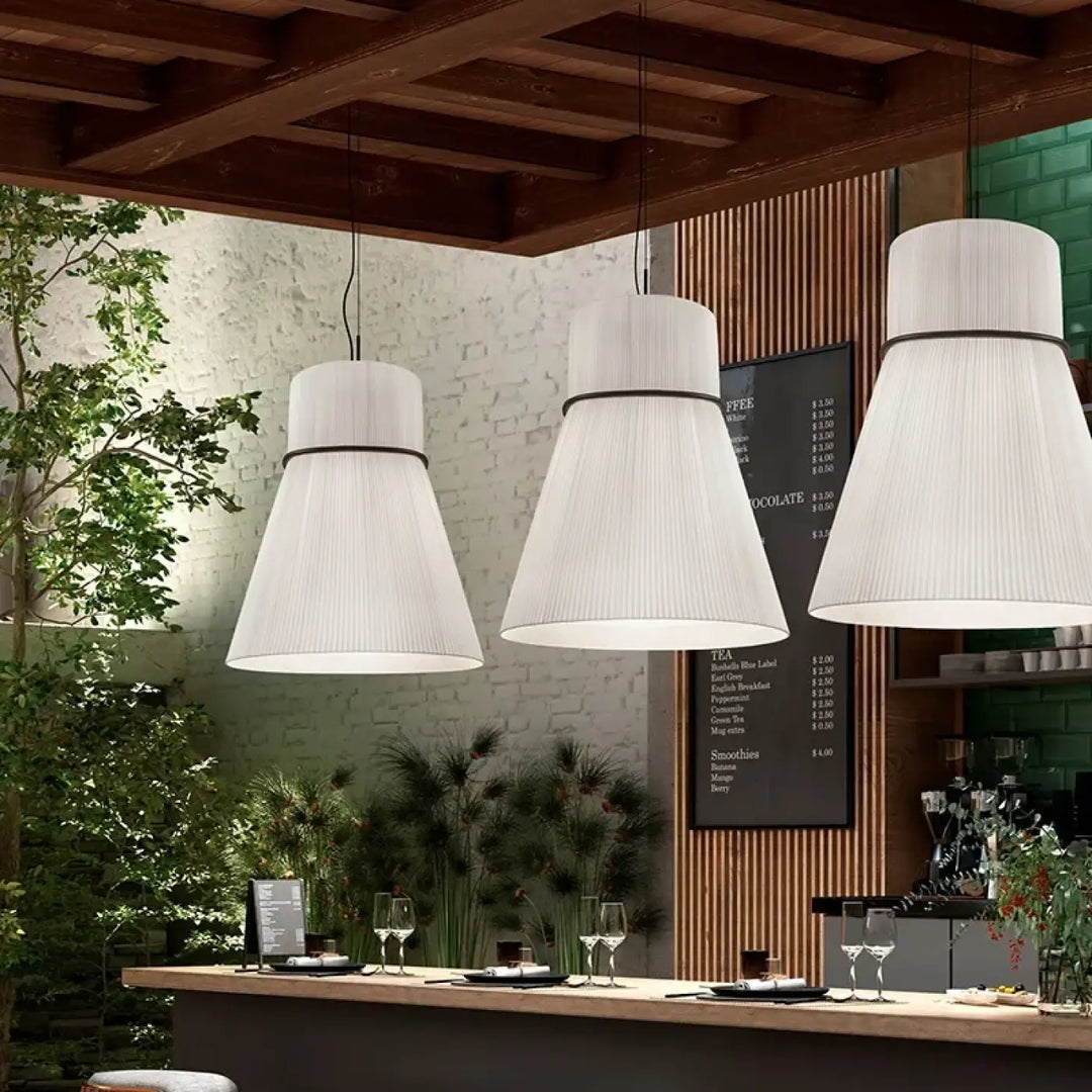 Suspension Tissu Plissé Forme Conique Design Moderne Chic